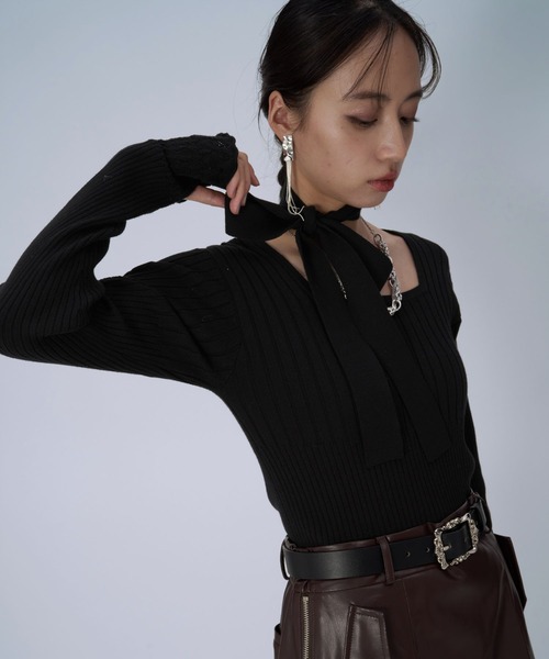 HARE（ハレ）の「ボウタイニットトップス(HARE)（ニット/セーター・レディース・ブラック/ライトブルー・FREE）」の18枚目の写真