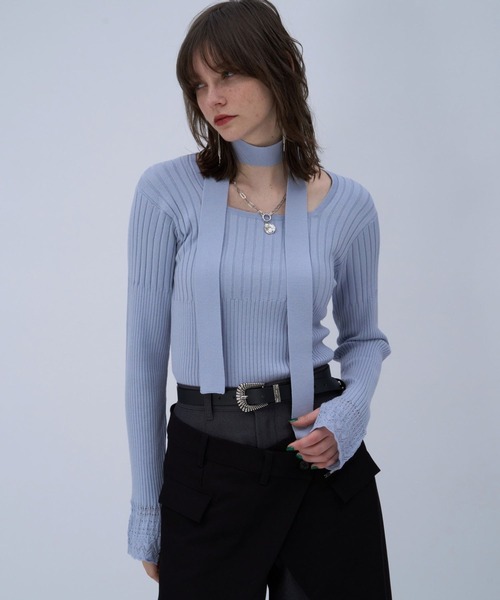 HARE（ハレ）の「ボウタイニットトップス(HARE)（ニット/セーター・レディース・ブラック/ライトブルー・FREE）」の19枚目の写真