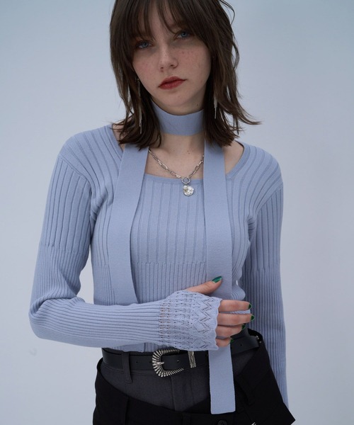 HARE（ハレ）の「ボウタイニットトップス(HARE)（ニット/セーター・レディース・ブラック/ライトブルー・FREE）」の20枚目の写真