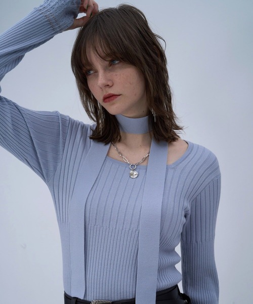 HARE（ハレ）の「ボウタイニットトップス(HARE)（ニット/セーター・レディース・ブラック/ライトブルー・FREE）」の22枚目の写真