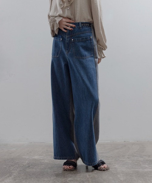 Eimee Law(エイミーロウ)の「バックスウェットデニムパンツ(デニムパンツ・レディース・ブルー/ライトブルー/アイボリー/ブルー系/スミクロ・FREE/MEDIUM)」の1枚目の写真