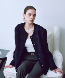 JULIY&CALLA（ジュリー&カラー）の「25FW カラー3 GBTN ビバツイードジャケット ネイビー（その他アウター）」