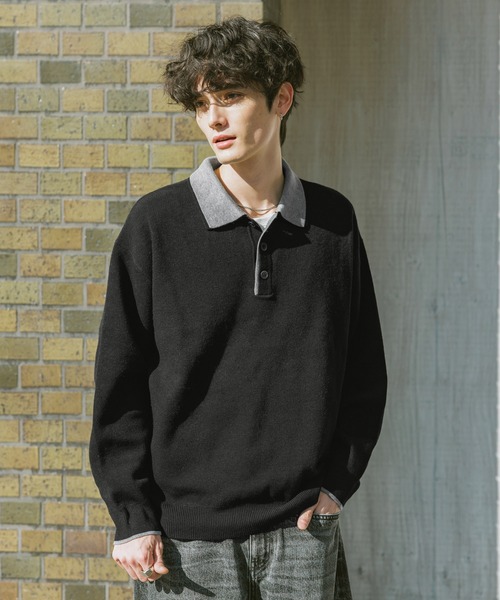 RAGEBLUE(レイジブルー)の「DOUBLE COLLAR KNIT POLO SHIRTS / ダブルカラーソフトタッチニットポロ(ニット/セーター・メンズ・グレー/サックスブルー/ブラック/ベージュ・SMALL/LARGE/MEDIUM)」の9枚目の写真