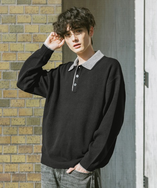 RAGEBLUE(レイジブルー)の「DOUBLE COLLAR KNIT POLO SHIRTS / ダブルカラーソフトタッチニットポロ(ニット/セーター・メンズ・グレー/サックスブルー/ブラック/ベージュ・SMALL/LARGE/MEDIUM)」の10枚目の写真