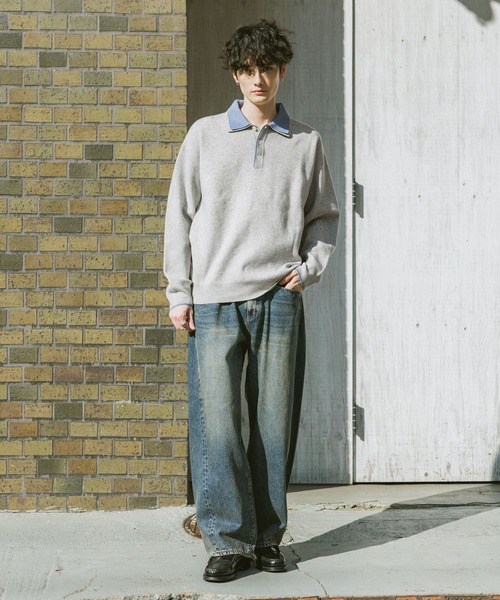 RAGEBLUE(レイジブルー)の「DOUBLE COLLAR KNIT POLO SHIRTS / ダブルカラーソフトタッチニットポロ(ニット/セーター・メンズ・グレー/サックスブルー/ブラック/ベージュ・SMALL/LARGE/MEDIUM)」の13枚目の写真