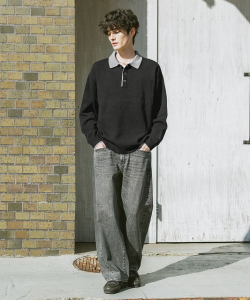 RAGEBLUE(レイジブルー)の「DOUBLE COLLAR KNIT POLO SHIRTS / ダブルカラーソフトタッチニットポロ(ニット/セーター・メンズ・グレー/サックスブルー/ブラック/ベージュ・SMALL/LARGE/MEDIUM)」の6枚目の写真