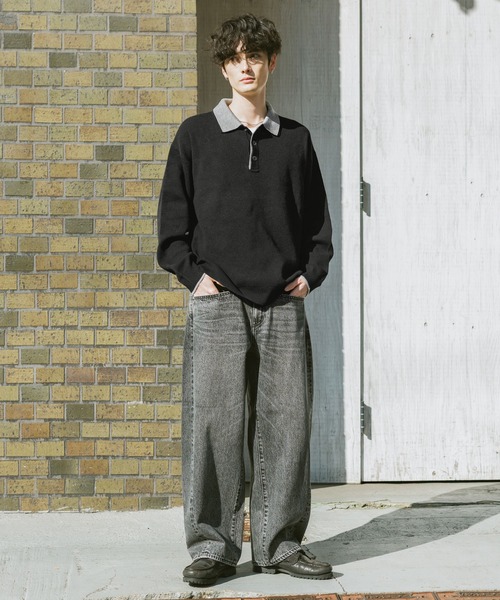 RAGEBLUE(レイジブルー)の「DOUBLE COLLAR KNIT POLO SHIRTS / ダブルカラーソフトタッチニットポロ(ニット/セーター・メンズ・グレー/サックスブルー/ブラック/ベージュ・SMALL/LARGE/MEDIUM)」の7枚目の写真