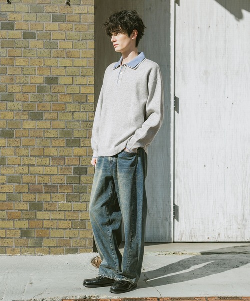 RAGEBLUE(レイジブルー)の「DOUBLE COLLAR KNIT POLO SHIRTS / ダブルカラーソフトタッチニットポロ(ニット/セーター・メンズ・グレー/サックスブルー/ブラック/ベージュ・SMALL/LARGE/MEDIUM)」の12枚目の写真