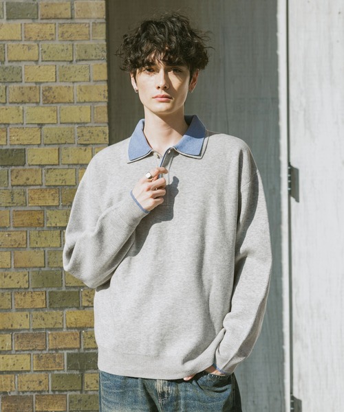 RAGEBLUE(レイジブルー)の「DOUBLE COLLAR KNIT POLO SHIRTS / ダブルカラーソフトタッチニットポロ(ニット/セーター・メンズ・グレー/サックスブルー/ブラック/ベージュ・SMALL/LARGE/MEDIUM)」の16枚目の写真