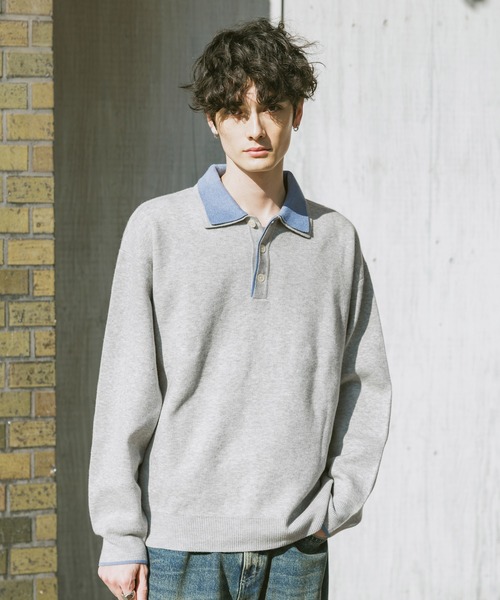 RAGEBLUE(レイジブルー)の「DOUBLE COLLAR KNIT POLO SHIRTS / ダブルカラーソフトタッチニットポロ(ニット/セーター・メンズ・グレー/サックスブルー/ブラック/ベージュ・SMALL/LARGE/MEDIUM)」の15枚目の写真