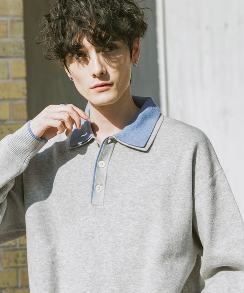 RAGEBLUE(レイジブルー)の「DOUBLE COLLAR KNIT POLO SHIRTS / ダブルカラーソフトタッチニットポロ(ニット/セーター・メンズ・グレー/サックスブルー/ブラック/ベージュ・SMALL/LARGE/MEDIUM)」の17枚目の写真
