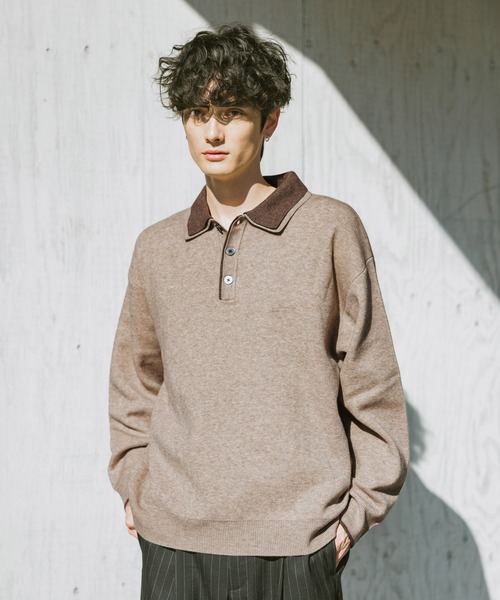 RAGEBLUE(レイジブルー)の「DOUBLE COLLAR KNIT POLO SHIRTS / ダブルカラーソフトタッチニットポロ(ニット/セーター・メンズ・グレー/サックスブルー/ブラック/ベージュ・SMALL/LARGE/MEDIUM)」の22枚目の写真