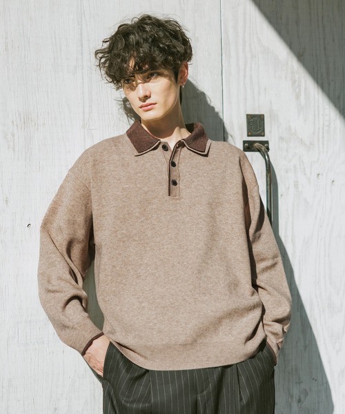 RAGEBLUE(レイジブルー)の「DOUBLE COLLAR KNIT POLO SHIRTS / ダブルカラーソフトタッチニットポロ(ニット/セーター・メンズ・グレー/サックスブルー/ブラック/ベージュ・SMALL/LARGE/MEDIUM)」の21枚目の写真
