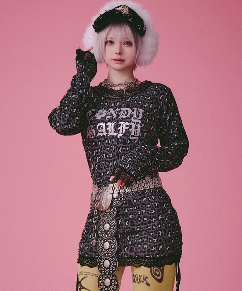 GALFY(ガルフィー)の「GALFY(ガルフィー)ギラギャル2WAYワンピ/ロンT/Tシャツワンピ/レオパード/豹柄/総柄/レース(Tシャツ/カットソー・レディース・ベージュ/ホワイト系その他/ピンク/ブラック・FREE)」の2枚目の写真