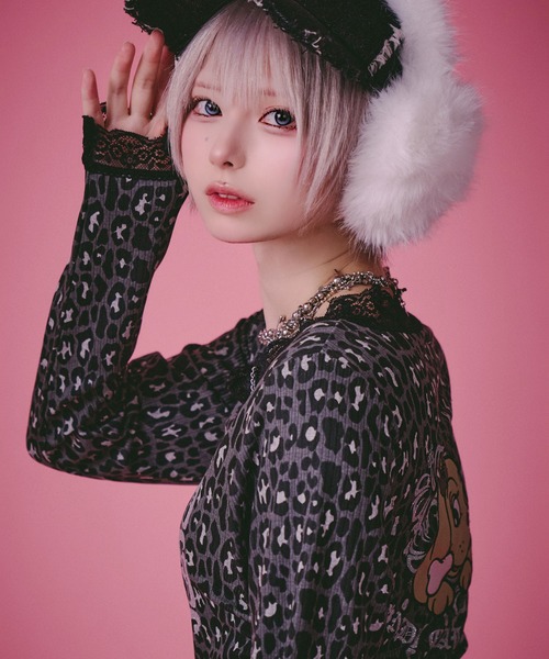 GALFY(ガルフィー)の「GALFY(ガルフィー)ギラギャル2WAYワンピ/ロンT/Tシャツワンピ/レオパード/豹柄/総柄/レース(Tシャツ/カットソー・レディース・ベージュ/ホワイト系その他/ピンク/ブラック・FREE)」の8枚目の写真