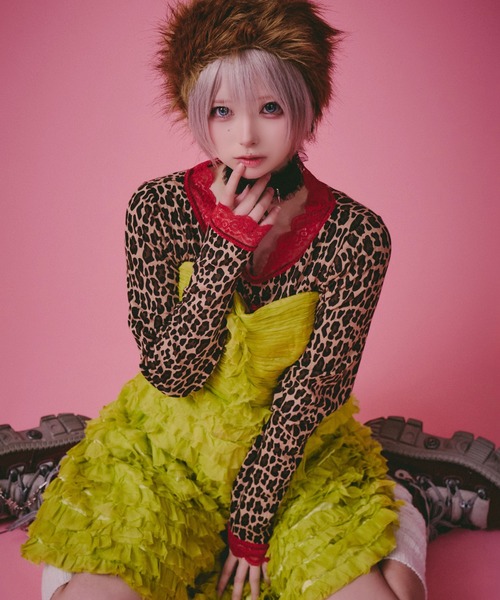 GALFY(ガルフィー)の「GALFY(ガルフィー)ギラギャル2WAYワンピ/ロンT/Tシャツワンピ/レオパード/豹柄/総柄/レース(Tシャツ/カットソー・レディース・ベージュ/ホワイト系その他/ピンク/ブラック・FREE)」の13枚目の写真