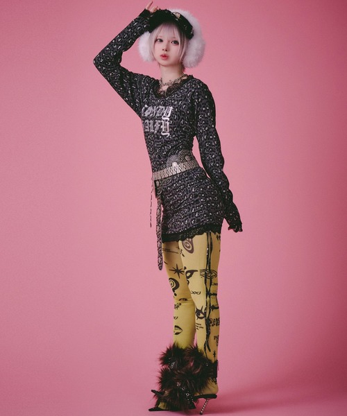 GALFY(ガルフィー)の「GALFY(ガルフィー)ギラギャル2WAYワンピ/ロンT/Tシャツワンピ/レオパード/豹柄/総柄/レース(Tシャツ/カットソー・レディース・ベージュ/ホワイト系その他/ピンク/ブラック・FREE)」の10枚目の写真