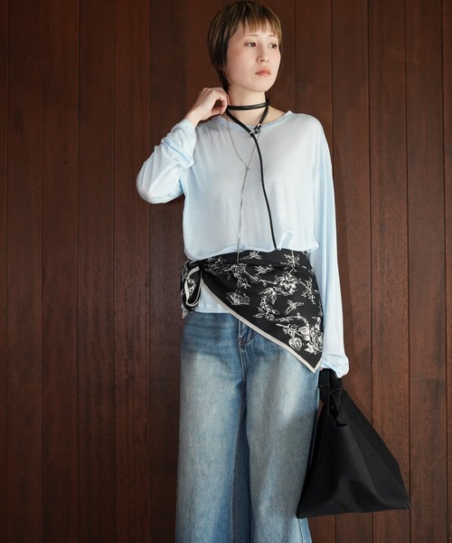 chuclla（チュクラ）の「シアーライト ロングスリーブT chw26s055（Tシャツ/カットソー・レディース・ブラック/ライトグレー・FREE）」の3枚目の写真