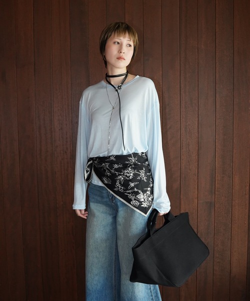 chuclla（チュクラ）の「シアーライト ロングスリーブT chw26s055（Tシャツ/カットソー・レディース・ブラック/ライトグレー・FREE）」の7枚目の写真