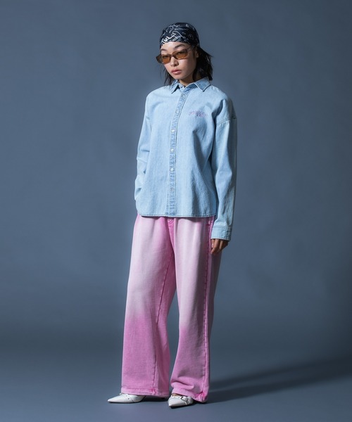 X-girl(エックスガール)の「SCRIPT LOGO BLEACHED DENIM SHIRT(シャツ/ブラウス・レディース・ブラック/ライトインディゴブルー・S/M)」の14枚目の写真