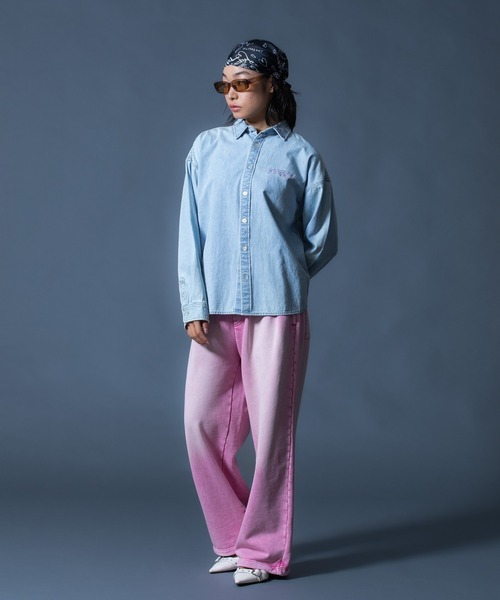 X-girl(エックスガール)の「SCRIPT LOGO BLEACHED DENIM SHIRT(シャツ/ブラウス・レディース・ブラック/ライトインディゴブルー・S/M)」の15枚目の写真