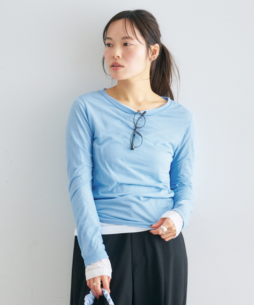U by SPICK&SPAN（ユーバイスピックアンドスパン）の「《追加4》C/NY シアートップス（Tシャツ/カットソー・レディース・ブルー/ブラック/アイボリー/ライトグリーン・FREE）」の4枚目の写真