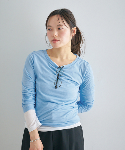 U by SPICK&SPAN（ユーバイスピックアンドスパン）の「《追加4》C/NY シアートップス（Tシャツ/カットソー・レディース・ブルー/ブラック/アイボリー/ライトグリーン・FREE）」の6枚目の写真