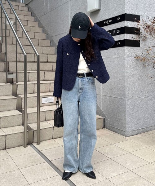 fredy emue(フレディエミュ)の「ノーカラーツィードジャケット(ノーカラージャケット・レディース・イエロー/オフホワイト/ネイビー・38)」の4枚目の写真