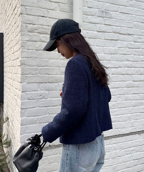 fredy emue(フレディエミュ)の「ノーカラーツィードジャケット(ノーカラージャケット・レディース・イエロー/オフホワイト/ネイビー・38)」の12枚目の写真