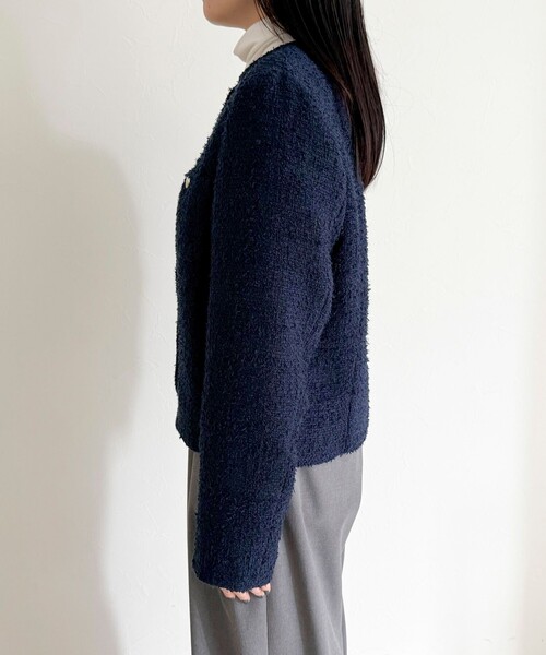 fredy emue(フレディエミュ)の「ノーカラーツィードジャケット(ノーカラージャケット・レディース・イエロー/オフホワイト/ネイビー・38)」の15枚目の写真