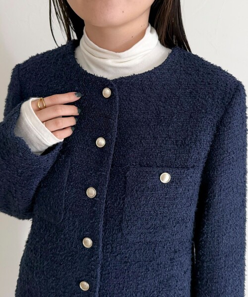 fredy emue(フレディエミュ)の「ノーカラーツィードジャケット(ノーカラージャケット・レディース・イエロー/オフホワイト/ネイビー・38)」の18枚目の写真