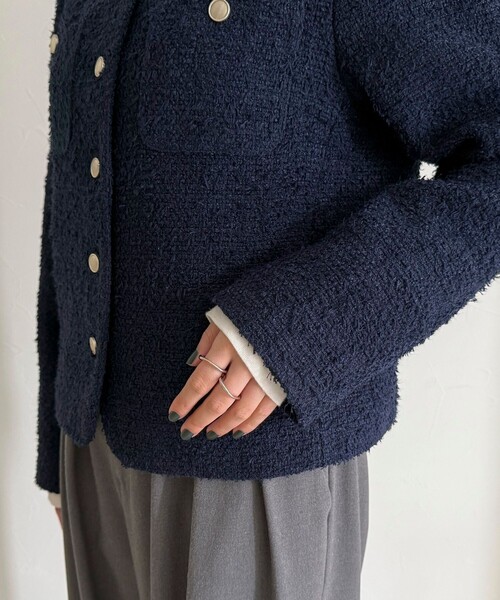 fredy emue(フレディエミュ)の「ノーカラーツィードジャケット(ノーカラージャケット・レディース・イエロー/オフホワイト/ネイビー・38)」の21枚目の写真