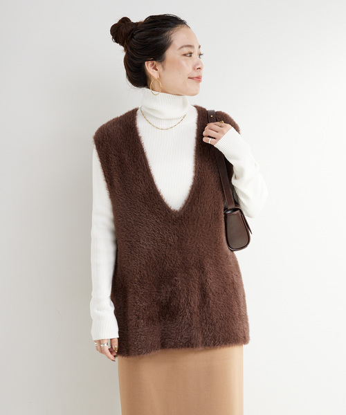 B.C STOCK（ベーセーストック）の「《追加3》《2点セット》手洗い可 / ショートシャギーベスト+ダンボールスカート（スカート・レディース・ネイビー/ブラウン/アイボリー・FREE）」の6枚目の写真