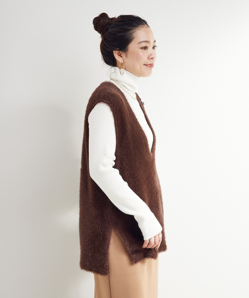 B.C STOCK（ベーセーストック）の「《追加3》《2点セット》手洗い可 / ショートシャギーベスト+ダンボールスカート（スカート・レディース・ネイビー/ブラウン/アイボリー・FREE）」の7枚目の写真