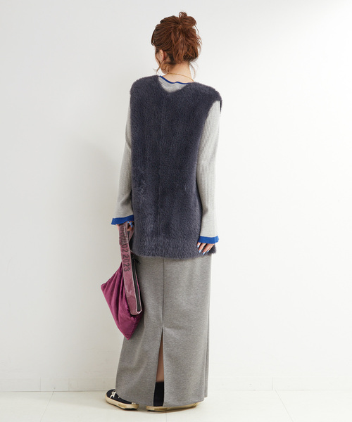 B.C STOCK（ベーセーストック）の「《追加3》《2点セット》手洗い可 / ショートシャギーベスト+ダンボールスカート（スカート・レディース・ネイビー/ブラウン/アイボリー・FREE）」の14枚目の写真