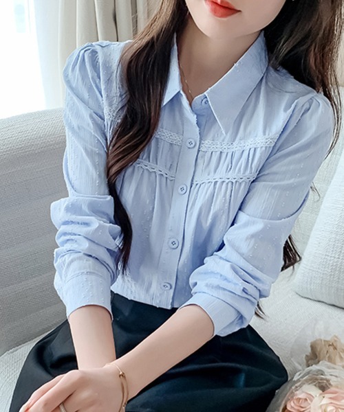 ONEP STAR(ワンピスター)の「ピンタックレース切替ブラウス(シャツ/ブラウス・レディース・ホワイト/ブルー・MEDIUM/X-LARGE/LARGE)」の3枚目の写真