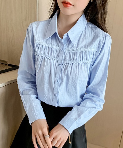 ONEP STAR(ワンピスター)の「ピンタックレース切替ブラウス(シャツ/ブラウス・レディース・ホワイト/ブルー・MEDIUM/X-LARGE/LARGE)」の5枚目の写真