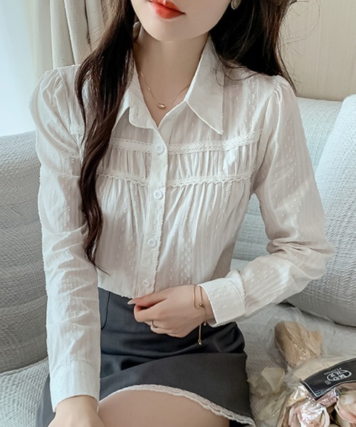 ONEP STAR(ワンピスター)の「ピンタックレース切替ブラウス(シャツ/ブラウス・レディース・ホワイト/ブルー・MEDIUM/X-LARGE/LARGE)」の9枚目の写真