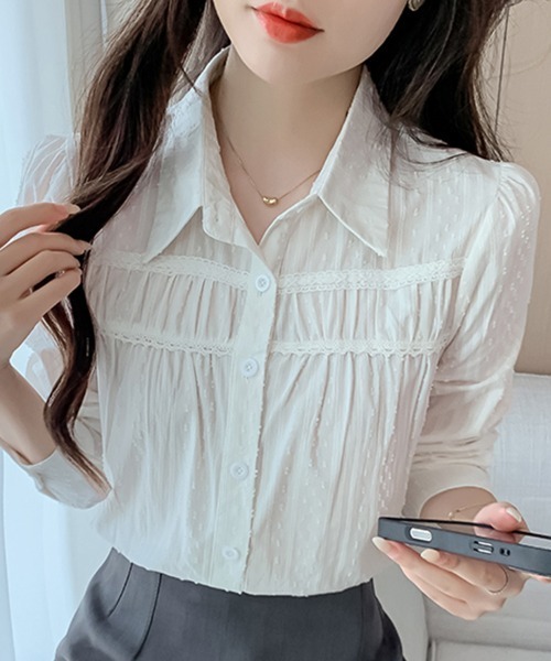 ONEP STAR(ワンピスター)の「ピンタックレース切替ブラウス(シャツ/ブラウス・レディース・ホワイト/ブルー・MEDIUM/X-LARGE/LARGE)」の11枚目の写真