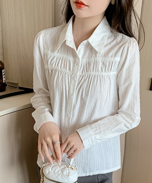 ONEP STAR(ワンピスター)の「ピンタックレース切替ブラウス(シャツ/ブラウス・レディース・ホワイト/ブルー・MEDIUM/X-LARGE/LARGE)」の12枚目の写真