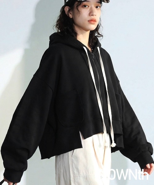 antiqua(アンティカ)の「裏毛 ジップアップパーカー(パーカー・レディース・アイボリー/ブラック・ONESIZE)」の2枚目の写真