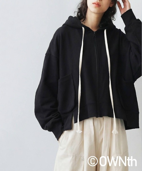 antiqua(アンティカ)の「裏毛 ジップアップパーカー(パーカー・レディース・アイボリー/ブラック・ONESIZE)」の10枚目の写真