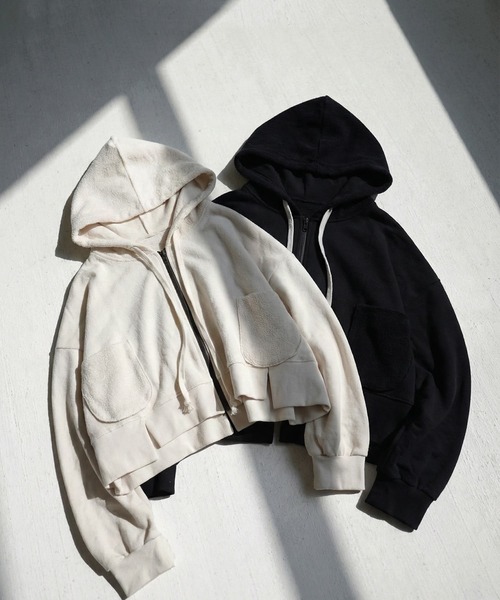 antiqua(アンティカ)の「裏毛 ジップアップパーカー(パーカー・レディース・アイボリー/ブラック・ONESIZE)」の11枚目の写真
