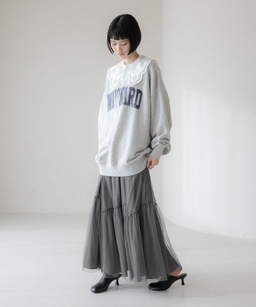 LOWRYS FARM（ローリーズファーム）の「レースカラーカレッジウラケプルオーバー　645353（スウェット・レディース・ブラウン/グレー/ネイビー・FREE）」の8枚目の写真