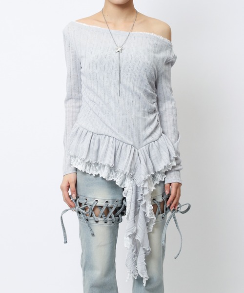 SPIRALGIRL(スパイラルガール)の「イレヘムワンショルレーストップス(Tシャツ/カットソー・レディース・ブラック/グレー/ホワイト・FREE)」の17枚目の写真
