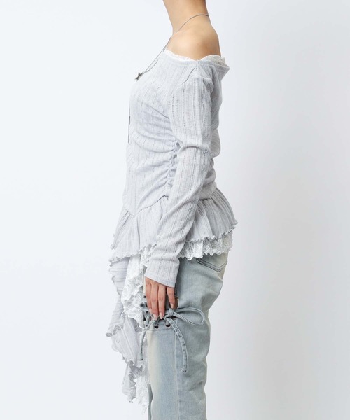 SPIRALGIRL(スパイラルガール)の「イレヘムワンショルレーストップス(Tシャツ/カットソー・レディース・ブラック/グレー/ホワイト・FREE)」の18枚目の写真