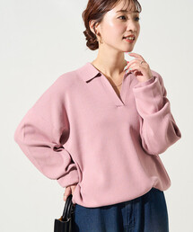 限定展開 スキッパー ポロ襟 ロングスリーブ ニットプルオーバー