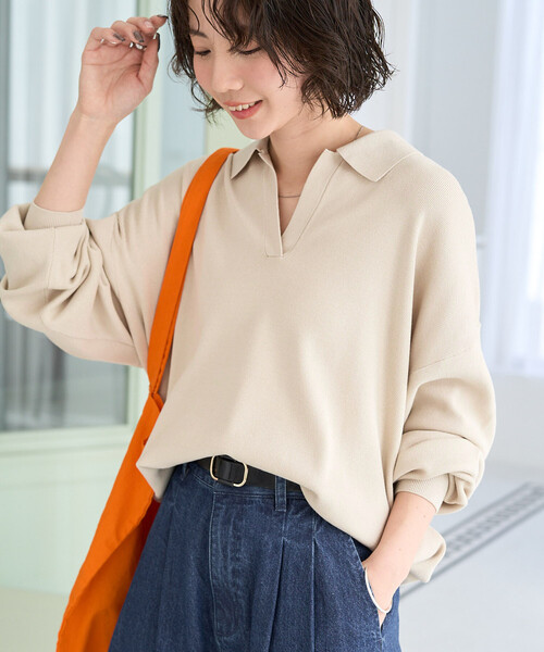 FREAK'S STORE（フリークスストア）の「限定展開　スキッパー ポロ襟 ロングスリーブ ニットプルオーバー（ニット/セーター・レディース・ライトグレー/ブラウン系その他/ブラック/ナチュラル/ネイビー/ピンク/ブルーグリーン・ﾌﾘ-）」の8枚目の写真