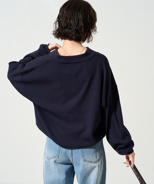 セール】限定展開 スキッパー ポロ襟 ロングスリーブ ニットプル