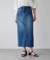 フロントZIPハイウエストデニムスカート